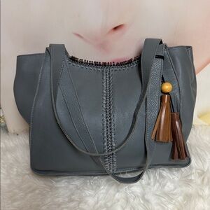 The Sak Gray/light bluish  Tote Bag with Tassel Accents leather medium